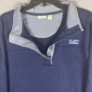Vintage LL Bean Quarter Button Up Sweatshirt Cotton Navy Pullover- Women‎ L
